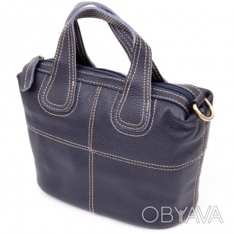 Компактна стильна жіноча темно-синя сумка з натуральної шкіри з зернистою фактур. . фото 1
