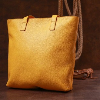 Жовта містка велика шкіряна якісна сумка шопер із довгими ручками.
Натуральна фа. . фото 4