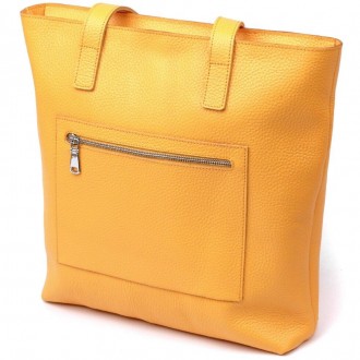 Жовта містка велика шкіряна якісна сумка шопер із довгими ручками.
Натуральна фа. . фото 10