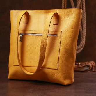 Жовта містка велика шкіряна якісна сумка шопер із довгими ручками.
Натуральна фа. . фото 3