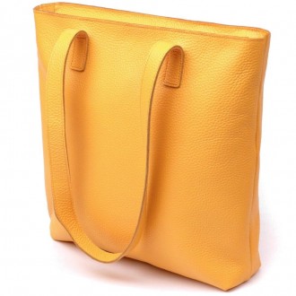Жовта містка велика шкіряна якісна сумка шопер із довгими ручками.
Натуральна фа. . фото 2