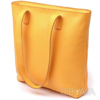 Жовта містка велика шкіряна якісна сумка шопер із довгими ручками.
Натуральна фа. . фото 1