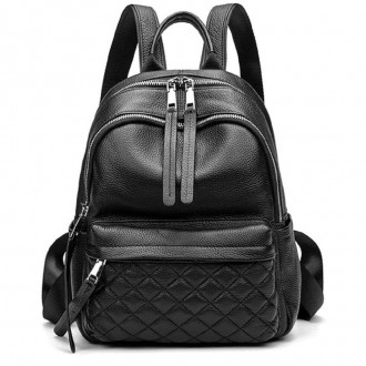 Жіночий стильний гарний чорний рюкзак виготовлений із натуральної шкіри.
Розміри. . фото 2