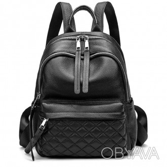 Жіночий стильний гарний чорний рюкзак виготовлений із натуральної шкіри.
Розміри. . фото 1