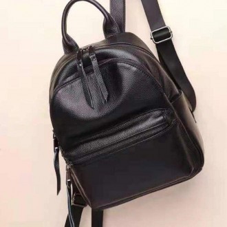 Жіночий чорний класичний компактний міський рюкзак виготовлений із натуральної ш. . фото 6