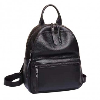 Жіночий чорний класичний компактний міський рюкзак виготовлений із натуральної ш. . фото 2