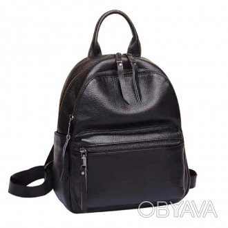 Жіночий чорний класичний компактний міський рюкзак виготовлений із натуральної ш. . фото 1