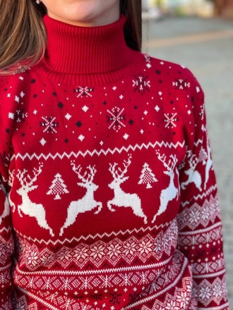 
 Жіночий новорічний зимовий светр з різдвяними оленями червоний
Тканина дуже пр. . фото 3