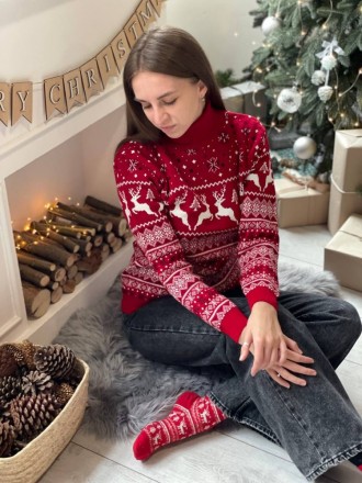 
 Жіночий новорічний зимовий светр з різдвяними оленями червоний
Тканина дуже пр. . фото 6
