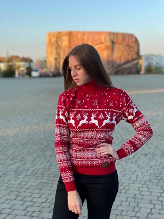 
 Жіночий новорічний зимовий светр з різдвяними оленями червоний
Тканина дуже пр. . фото 4
