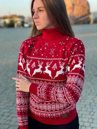
 Жіночий новорічний зимовий светр з різдвяними оленями червоний
Тканина дуже пр. . фото 2