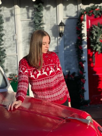 
 Жіночий новорічний зимовий светр з різдвяними оленями червоний
Тканина дуже пр. . фото 6