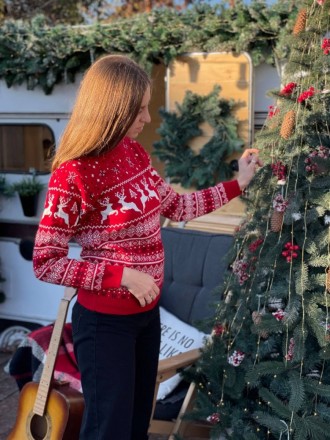 
 Жіночий новорічний зимовий светр з різдвяними оленями червоний
Тканина дуже пр. . фото 11