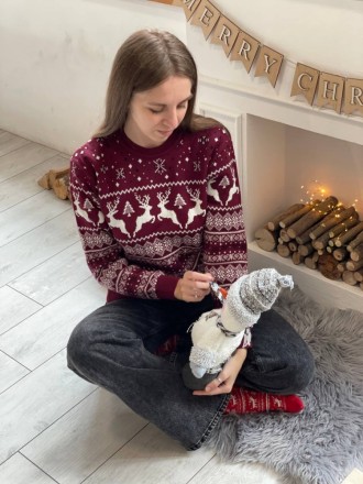 
 Жіночий новорічний зимовий светр із різдвяними оленями бордовий 
Тканина дуже . . фото 5