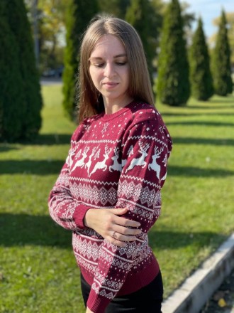 
 Жіночий новорічний зимовий светр із різдвяними оленями бордовий 
Тканина дуже . . фото 6