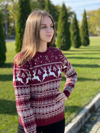 
 Жіночий новорічний зимовий светр із різдвяними оленями бордовий 
Тканина дуже . . фото 7