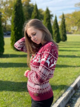 
 Жіночий новорічний зимовий светр із різдвяними оленями бордовий 
Тканина дуже . . фото 9