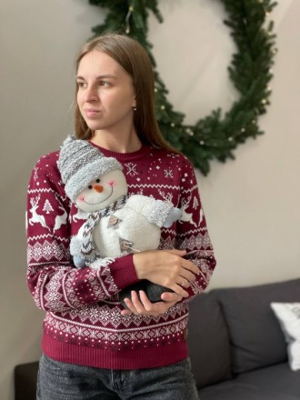 
 Жіночий новорічний зимовий светр із різдвяними оленями бордовий 
Тканина дуже . . фото 4