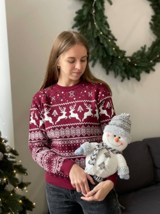
 Жіночий новорічний зимовий светр із різдвяними оленями бордовий 
Тканина дуже . . фото 2