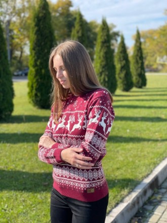 
 Жіночий новорічний зимовий светр із різдвяними оленями бордовий 
Тканина дуже . . фото 8