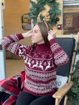 
 Жіночий новорічний зимовий светр із різдвяними оленями бордовий.
Тканина дуже . . фото 5