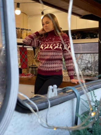 
 Жіночий новорічний зимовий светр із різдвяними оленями бордовий.
Тканина дуже . . фото 9
