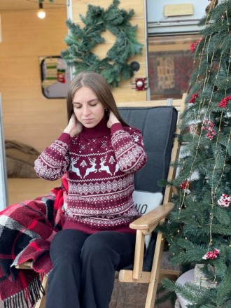 
 Жіночий новорічний зимовий светр із різдвяними оленями бордовий.
Тканина дуже . . фото 3