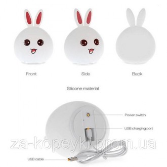 Дитячий світильник – нічник Зайчик LED Rabbit Soft Touch силіконовий із вбудован. . фото 10
