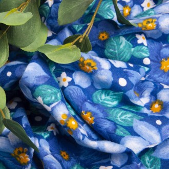 Ткань детская фланель цветы голубые. . фото 3