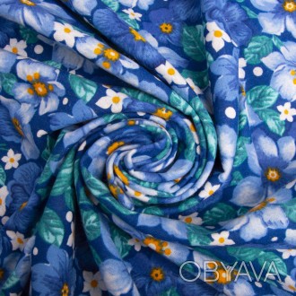 Ткань детская фланель цветы голубые. . фото 1