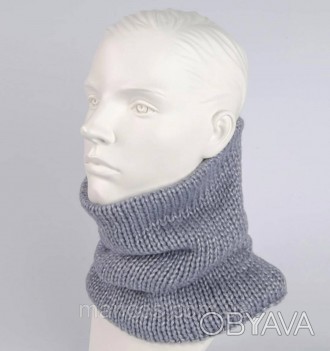 Серый вязаный шарф-снуд, бафф, хомут, 30х52 см