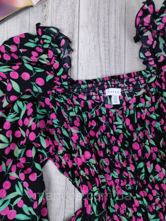 Женская блуза с объёмными рукавами Top Shop с принтом вишенки 
Состояние: б/у, в. . фото 6