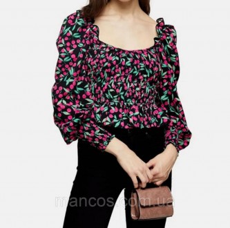 Женская блуза с объёмными рукавами Top Shop с принтом вишенки 
Состояние: б/у, в. . фото 2
