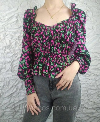 Женская блуза с объёмными рукавами Top Shop с принтом вишенки 
Состояние: б/у, в. . фото 11