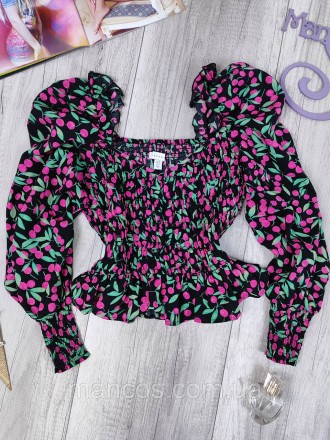 Женская блуза с объёмными рукавами Top Shop с принтом вишенки 
Состояние: б/у, в. . фото 5