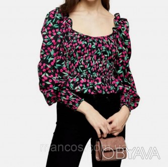 Женская блуза с объёмными рукавами Top Shop с принтом вишенки 
Состояние: б/у, в. . фото 1