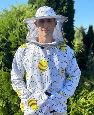 Куртка пчеловода «Пчелки на сотах» с маской предназначена для защиты. . фото 2