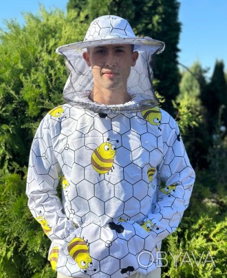 Куртка пчеловода «Пчелки на сотах» с маской предназначена для защиты. . фото 1