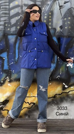 Жилетка безрукавка жіноча синя блакитна перламутрова металік утеплена синтепоном. . фото 8