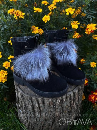 Ботинки женские зимние черные замшевые с декором на молнии Itts натуральная замш