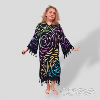 Женская черное пляжное платье туника на море, размер 50-56 Oversize 100%Хлопок Т. . фото 1