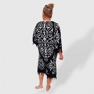 Черное женская пляжное платье туника на море, размер 50-56 Oversize 100%Хлопок Т. . фото 3
