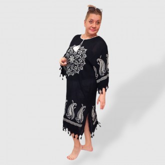 Женская черное пляжное платье туника на море, размер 50-56 Oversize 100%Хлопок Т. . фото 6