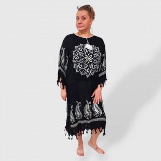 Женская черное пляжное платье туника на море, размер 50-56 Oversize 100%Хлопок Т. . фото 3