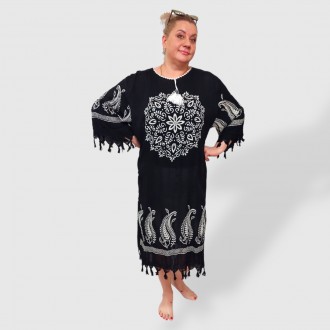 Женская черное пляжное платье туника на море, размер 50-56 Oversize 100%Хлопок Т. . фото 4