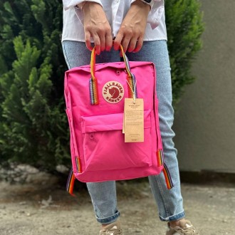 Яркий розовый рюкзак Kanken Classic 16 L с радужными ручками. Портфель канкен
Эт. . фото 3
