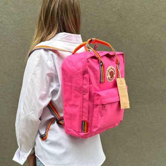 Яркий розовый рюкзак Kanken Classic 16 L с радужными ручками. Портфель канкен
Эт. . фото 7