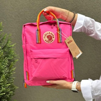 Яркий розовый рюкзак Kanken Classic 16 L с радужными ручками. Портфель канкен
Эт. . фото 2