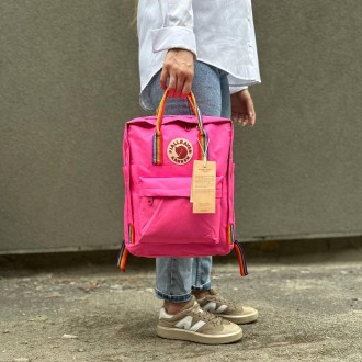 Яркий розовый рюкзак Kanken Classic 16 L с радужными ручками. Портфель канкен
Эт. . фото 5