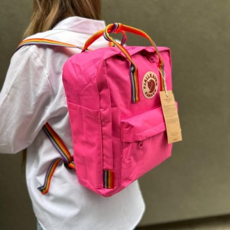 Яркий розовый рюкзак Kanken Classic 16 L с радужными ручками. Портфель канкен
Эт. . фото 8